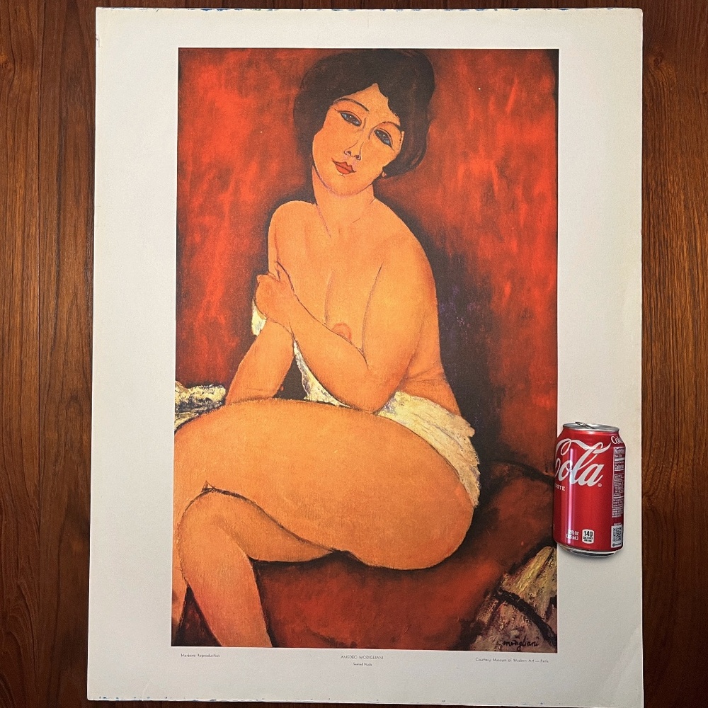 Vintage Amedeo Modigliani 28x22 Large Lithograph Seated Nude USA MCM Art Print